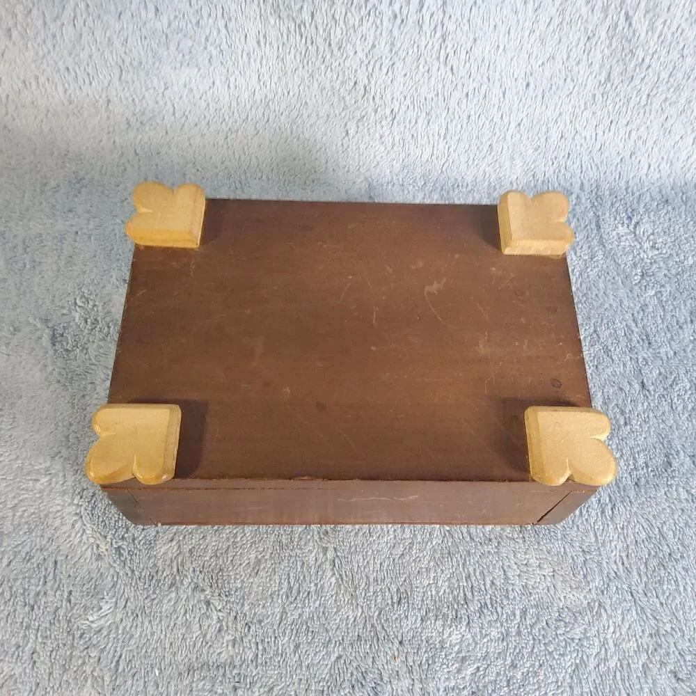 Vintage Wooden Keepsake Box Carved Front Accent Hinged Lid Small Chest Storage